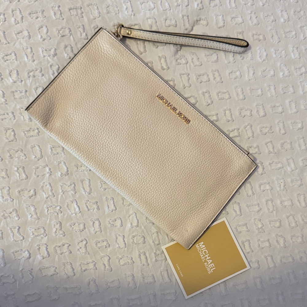 Michael Kors Beige Leather Wristlet